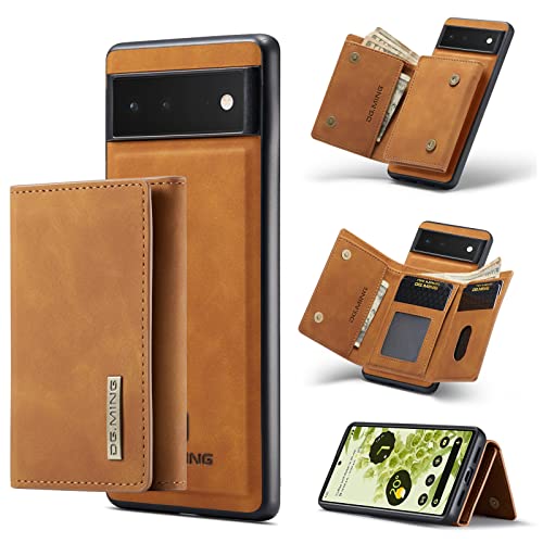 HYKEJJ Handyhülle für Google Pixel 6 hülle Leder Schutzhülle Geldbörse, Abnehmbare Magnetverschluss Handyhülle, mit Card Slots und magnetischer Back Cover Case kompatibel mit Google Pixel 6 (C) von HYKEJJ