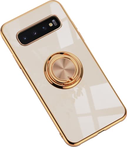 HYKEJJ Hülle für Samsung Galaxy S10 Hülle Handyhülle Schutzhülle Silikon Transparent Dünn Case Cover mit 360 Drehbarem Ring Magnetische TPU Kompatibel mit Samsung Galaxy S10 Handy (F) von HYKEJJ