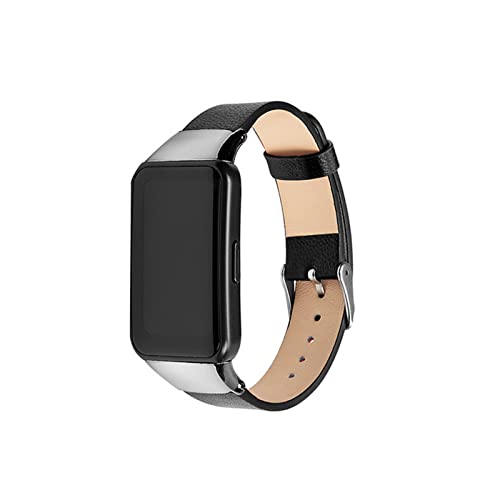 HYKEJJ Leder Armband für Huawei Band 6 Armband, Blumen Lederband Ersatzband mit Edelstahl-Verschluss Kompatibel (Schwarz) von HYKEJJ