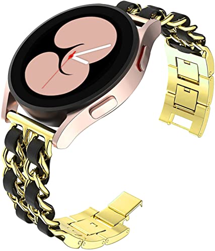 HYKEJJ Metallarmband mit Leder für Samsung Galaxy Watch 4 Armband 40mm/44mm, 20mm Damen Edelstahl Armband Gliederarmband Ersatzarmband Kompatibel mit Samsung Galaxy Watch 4 Armband 40mm/44mm (C) von HYKEJJ