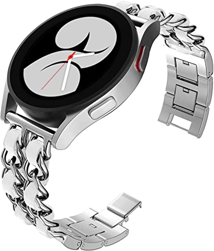 HYKEJJ Metallarmband mit Leder für Samsung Galaxy Watch 4 Armband 40mm/44mm, 20mm Damen Edelstahl Armband Gliederarmband Ersatzarmband Kompatibel mit Samsung Galaxy Watch 4 Armband 40mm/44mm (D) von HYKEJJ