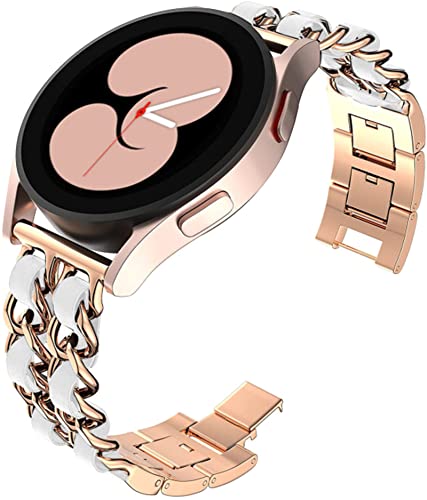 HYKEJJ Metallarmband mit Leder für Samsung Galaxy Watch 4, 40mm/44mm, 20mm, Damen, Edelstahl, Armband, Gliederarmband, Ersatzarmband, Kompatibel mit Samsung Galaxy Watch 4, Armband 40mm/44mm, E von HYKEJJ