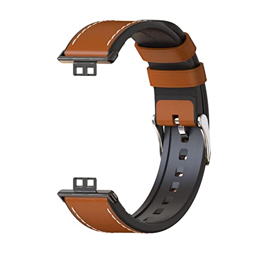 HYKEJJ Silikon Leder Armband für Huawei Watch Fit Armband, Huawei Watch Fit Silikon Lederband Ersatzband mit Edelstahl-Verschluss Kompatibel mit Huawei Watch Fit (Braun) von HYKEJJ