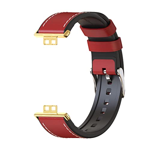 HYKEJJ Silikon Leder Armband für Huawei Watch Fit Armband, Huawei Watch Fit Silikon Lederband Ersatzband mit Edelstahl-Verschluss Kompatibel mit Huawei Watch Fit (rot) von HYKEJJ