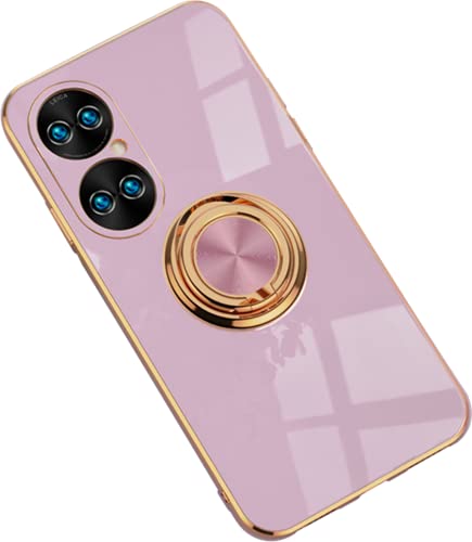 Hülle für Huawei P50 Pro Hülle Handyhülle Schutzhülle Silikon Transparent Dünn Case Cover mit 360 Drehbarem Ring Magnetische TPU Kompatibel mit Huawei P50 Pro Handy (D) von HYKEJJ