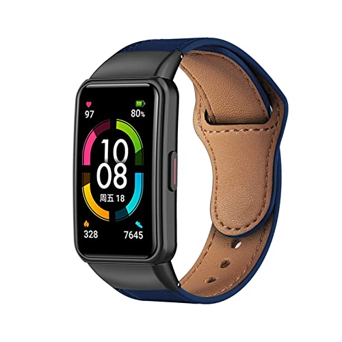 HYKEJJ Lederarmband für Huawei Band 6, Premium Leder, Schweißresistent, Hautfreundlich, Einzigartiges Design, Mitternachtsblau von HYKEJJ