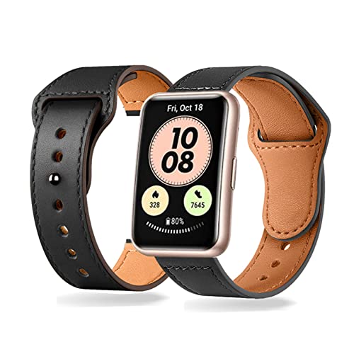 Lederarmband für Huawei Watch Fit Armband, Leder Ersatzarmband, Huawei Watch Fit Mehrfache Farben Slim Leather Ersatzband Kompatibel mit Armband Huawei Watch Fit (F) von HYKEJJ