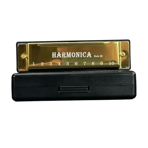 Mundharmonika Für Erwachsene 10 Loch Tremolo Mundharmonika C Schlüssel Metall Material Erwachsene Instrument(Gold) von HYLQZAT