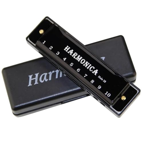 Mundharmonika Für Erwachsene 10 Löcher Tonart C Blues Mundharmonika Musikinstrument Mit Etui(Black) von HYLQZAT