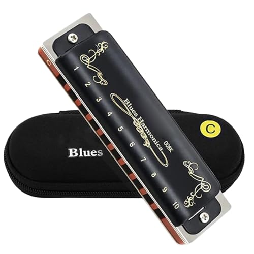 Mundharmonika Für Erwachsene Diatonische Mundharmonika 10 Löcher 20 Töne Blues Mit Schwarzer Hülle Und Segeltuchtasche(Key of C) von HYLQZAT