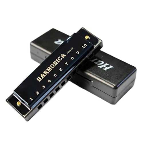 Mundharmonika Für Erwachsene Professionelle Mundharmonika Für Erwachsene Tonart C 10 Löcher Diatonisch Mit Etui(Black) von HYLQZAT