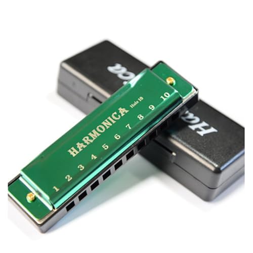 Mundharmonika Für Erwachsene Titan Kupferkern 10 Löcher C Blues Mundharmonika Professionelle Leistung(Green) von HYLQZAT