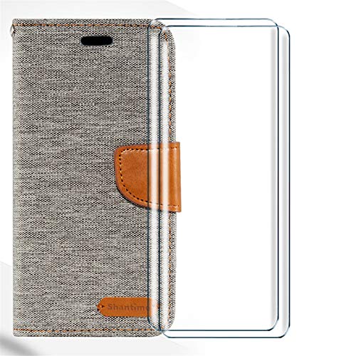 HYMY Denim Hülle für Samsung Galaxy S20 FE 5G Hülle + 2PC Schutzfolie Glass Folie - Lederhülle Flip Schutzhülle Card Slot Handyhülle Bookstyle Flip Cover Case - Gray von HYMY