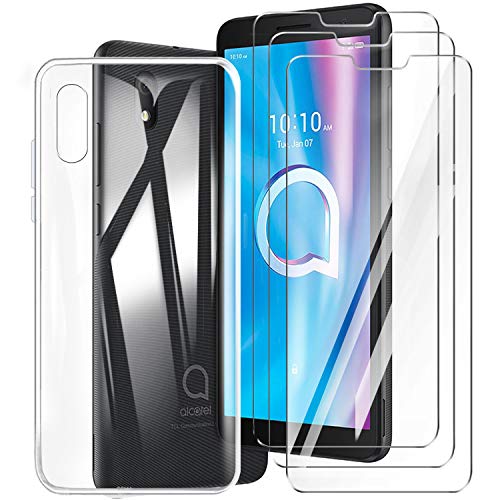 HYMY Hülle für Alcatel 1B 2020 + 3 x Schutzfolie Glass - Transparent Schutzhülle TPU Handytasche Tasche Durchsichtig Klar Silikon Case für Alcatel 1B 2020 (5.5")-Clear von HYMY