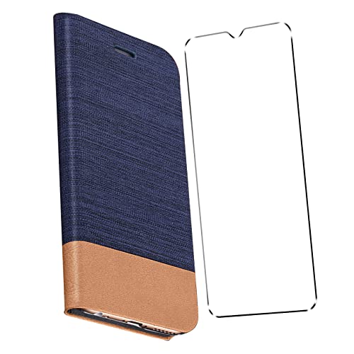 HYMY Hülle für Hafury G20 2020 + Schutzfolie - Einfacher Stil Leinwand-Stitching PU Lederhülle Flip mit Card Slot Handyhülle Case für Hafury G20 2020 - Dunkelblau von HYMY