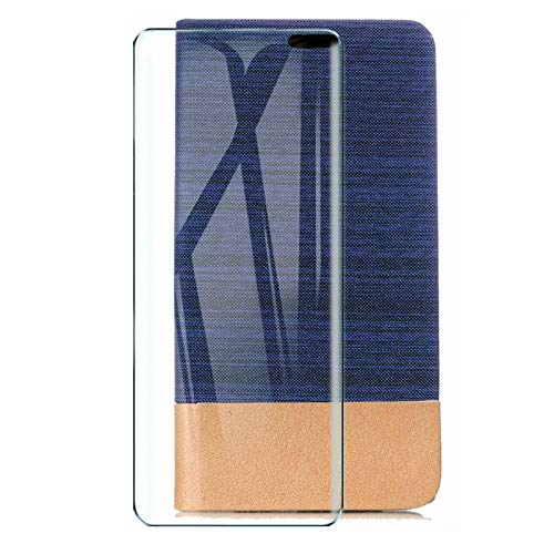 HYMY Hülle für ZTE Blade 10 Smart + Schutzfolie - Einfacher Stil Leinwand-Stitching PU Lederhülle Flip mit Card Slot Handyhülle Case für ZTE Blade 10 Smart - Dunkelblau von HYMY