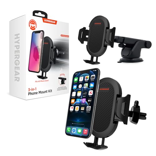 HyperGear 3-in-1 Universal-Handyhalterungs-Set [Auto-Lüftungsschlitz-Halterung & Teleskop-Saugnapfhalterung für Auto-Armaturenbrett & Windschutzscheibe] kompatibel für alle Handys von HYPERGEAR