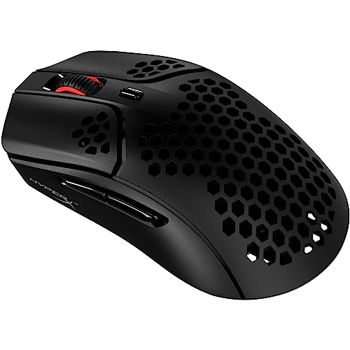 HyperX Pulsefire Haste – Wireless Gaming-Maus - Ultraleicht, 61g, 100 Stunden Akkulaufzeit, 2,4Ghz Wireless, Honeycomb Shell, Hex Design, bis zu 16000 DPI, 6 programmierbare Tasten - Schwarz/Rot von HYPERX