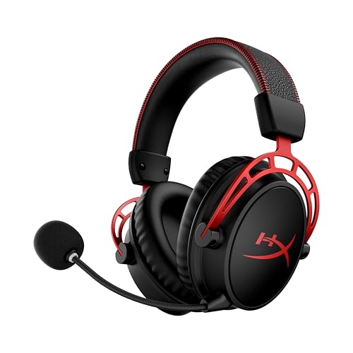 HyperX Cloud Alpha Wireless Gaming-Headset , 300h Akkulaufzeit, DTS Headphone mit 3D Audio, Dual Chamber Treiber, 2,4 GHz kabellos, Abnehmbares Mikrofon mit Geräuschunterdrückung, Schwarz-Rot von HyperX