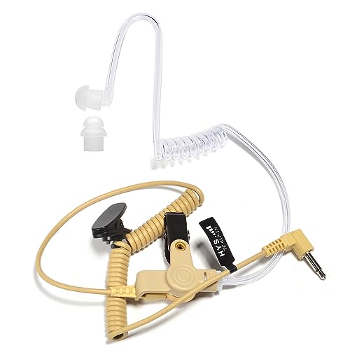 HYS Ohrhörer Schallschlauch 3,5 mm transparent inkl. Halteclip höre nur zu In-Ear Kopfhörer Security Headset für Funkgerät (Beige, Ohrhörer+1 Längerer Pilzkopf) von HYS