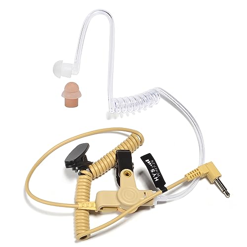 HYS Ohrhörer Schallschlauch 3,5 mm transparent inkl. Halteclip höre nur zu In-Ear Kopfhörer Security Headset für Funkgerät (Beige, Ohrhörer+1 Längerer Pilzkopf-2) von HYS