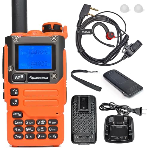 HYS Quansheng UV-K5(8) 5W Dual Band Walkie UV-K6(Orange) Talkie Recharger Wiederaufladbare Batterien Radio, VHF UHF Zwei-Wege-Radio (G Hook Kopfhörer mit leichtem Ohrstöpsel-Zubehör) von HYS
