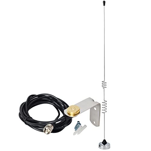 HYS VHF/UHF vorge Dualband-NMO-Amateurantenne mit 4 m langem RG58/U Koaxialkabel mit UHF-Stecker (PL259) und Edelstahl-Halterung von HYS