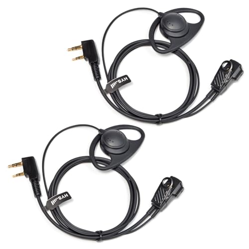 HYS Walkie Talkie Kopfhörer D-Form Ohrhörer Kompatibel mit Baofeng UV-5R BF-888S Quansheng Wouxun Kenwood 2-Wege-Radio, Inline-PTT Mikrofon-Headset für Funkgeräte (D10K-2) von HYS