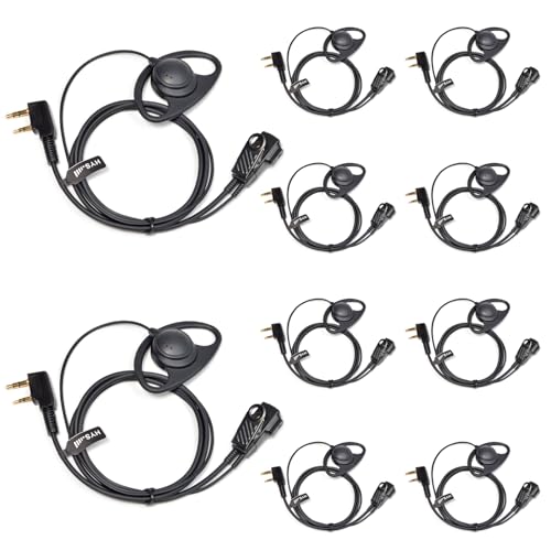 HYS Walkie Talkie Kopfhörer D-Form Ohrhörer Kompatibel mit Baofeng UV-5R BF-888S Quansheng Wouxun Kenwood 2-Wege-Radio, Inline-PTT Mikrofon-Headset für Funkgeräte (D10K-10) von HYS