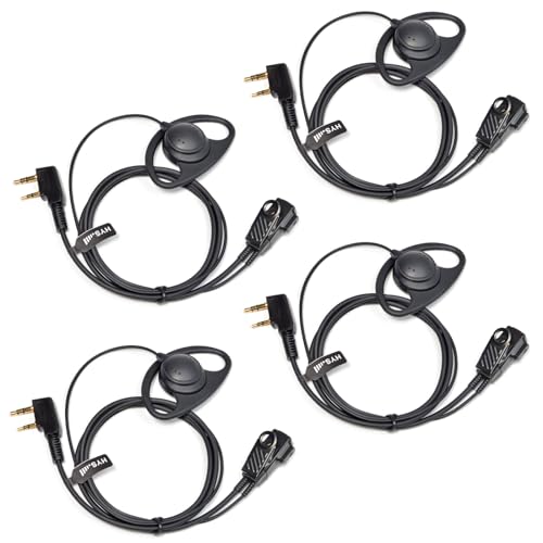 HYS Walkie Talkie Kopfhörer D-Form Ohrhörer Kompatibel mit Baofeng UV-5R BF-888S Quansheng Wouxun Kenwood 2-Wege-Radio, Inline-PTT Mikrofon-Headset für Funkgeräte (D10K-4) von HYS
