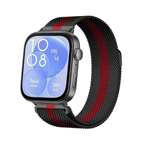 HYSDFFG Armband für Huawei Watch Fit 3 - Metall Mesh Edelstahl Damen Herren Armband mit Magnet - Kompatibel mit Huawei Watch Fit 3 (N) - Schwarz, Silber von HYSDFFG