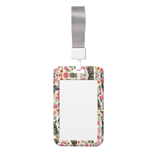 Kartenhalter mit Rinderhund-Blumenmuster, strapazierfähiges ABS-Material, doppelseitiger Volldruck, Umhängeband im Lieferumfang enthalten, ideal für Arbeit und Veranstaltungen Kartenhalter mit Rinderhund-Blumenmuster, strapazierfähiges ABS-Material, doppelseitiger Volldruck, Umhängeband im Lieferumfang enthalten, ideal für Arbeit und Veranstaltungen von HYSDPUZK