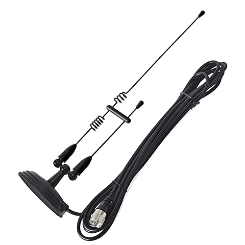 HYSHIKRA Dual Band Mobile Antenne, magnetische Halterung, Peitsche, 144/430 MHz mit 4 m RG58U Koaxialkabel für Yaesu Midland Icom Motorola Kenwood Fahrzeug-Transceiver (schwarz) von HYSHIKRA