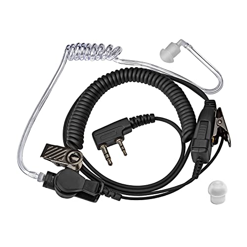 HYSHIKRA Funkkopfhörer Sound Tube – 2 Pin Jack – PTT mit Mikrofon – Transparent mit Halteclip – Kopfhörer Headset kompatibel mit Kenwood Baofeng UV5R Funkgerät (1 Stück) von HYSHIKRA