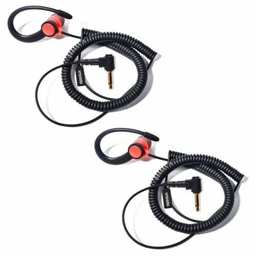 HYSHIKRA On Ear Headset 3.5mm Klinke Einohrhörer Nur Empfang Walkie Talkie Kopfhörer Kompatibel mit Motorola Sepura Rexon Wouxun Kenwood Baofeng Quansheng Handfunkgeräte (RED G-Form 2) von HYSHIKRA