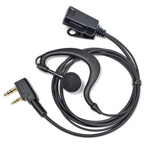 HYSHIKRA Walkie-Talkie-Ohrhörer mit Mikrofon, 2-poliges G-Form-Headset mit PTT, kompatibel mit Kenwood eSnic Retevis Baofeng UV-5R Radio-Ohrstück für Security Bodyguard (1 Stück) von HYSHIKRA