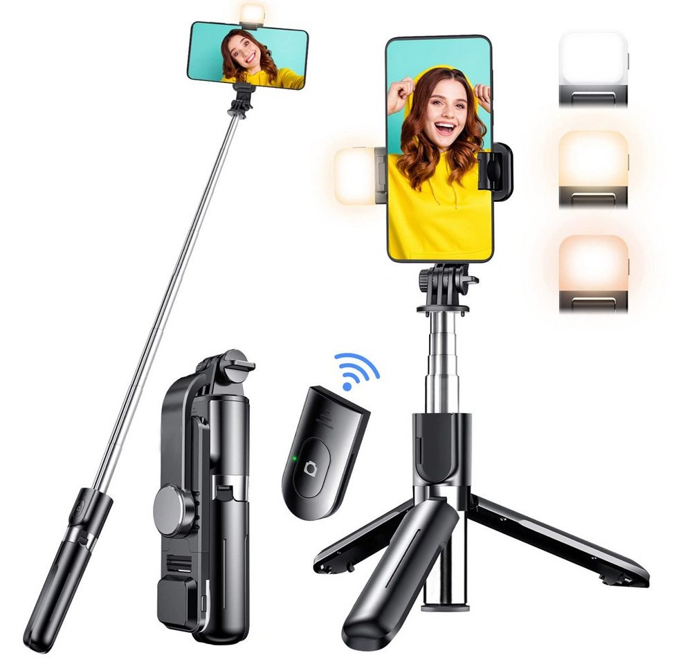 HYTIREBY Bluetooth Selfie Stick Stativ mit Fülllicht Selfiestick (Mini SelfieStick für Selfie, Reisen, Vlog) von HYTIREBY