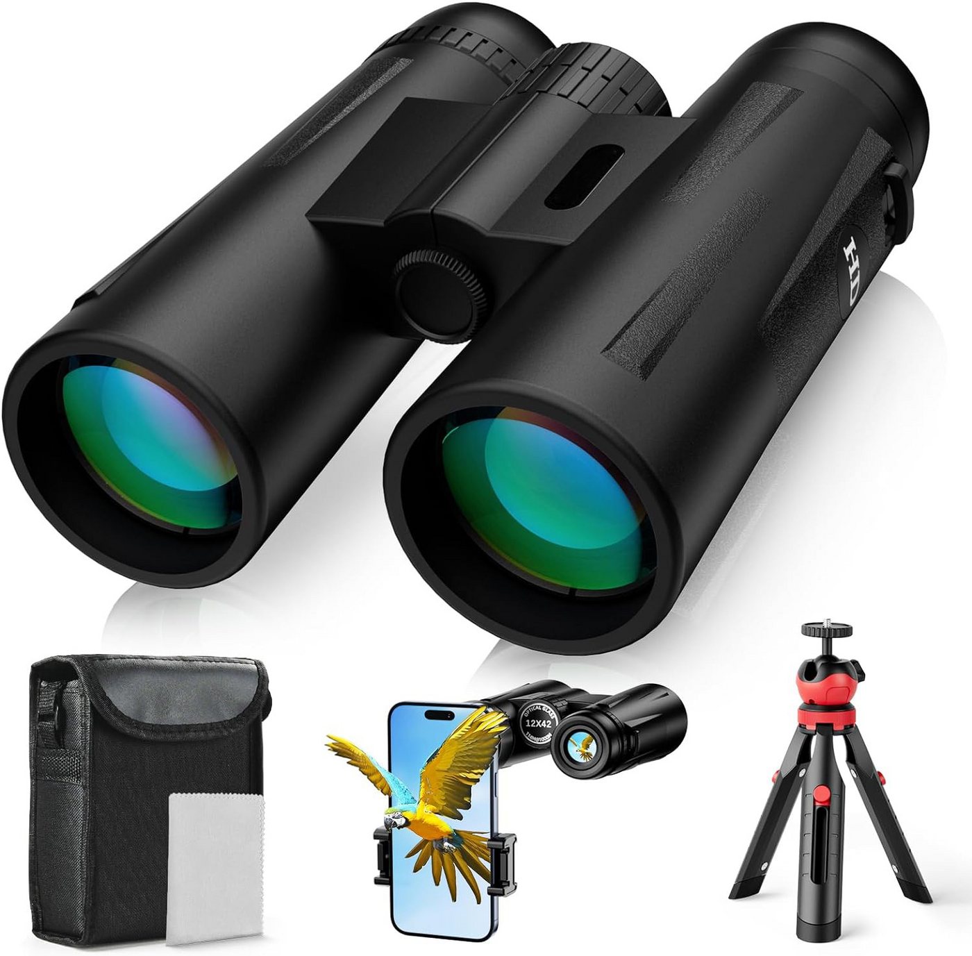 HYTIREBY Hochleistungsfernglas,12x42 HD Fernglas Kompaktfernglas für Erwachsene Binocular (Vogelbeobachtung, Jagd, Wandern mit Smartphone-Adapter) von HYTIREBY