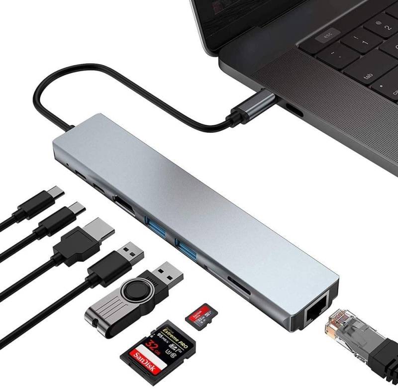 HYTIREBY Laptop-Dockingstation USB C Hub Multiport Adapter 8 in 1 Dongle USB Typ C von HYTIREBY