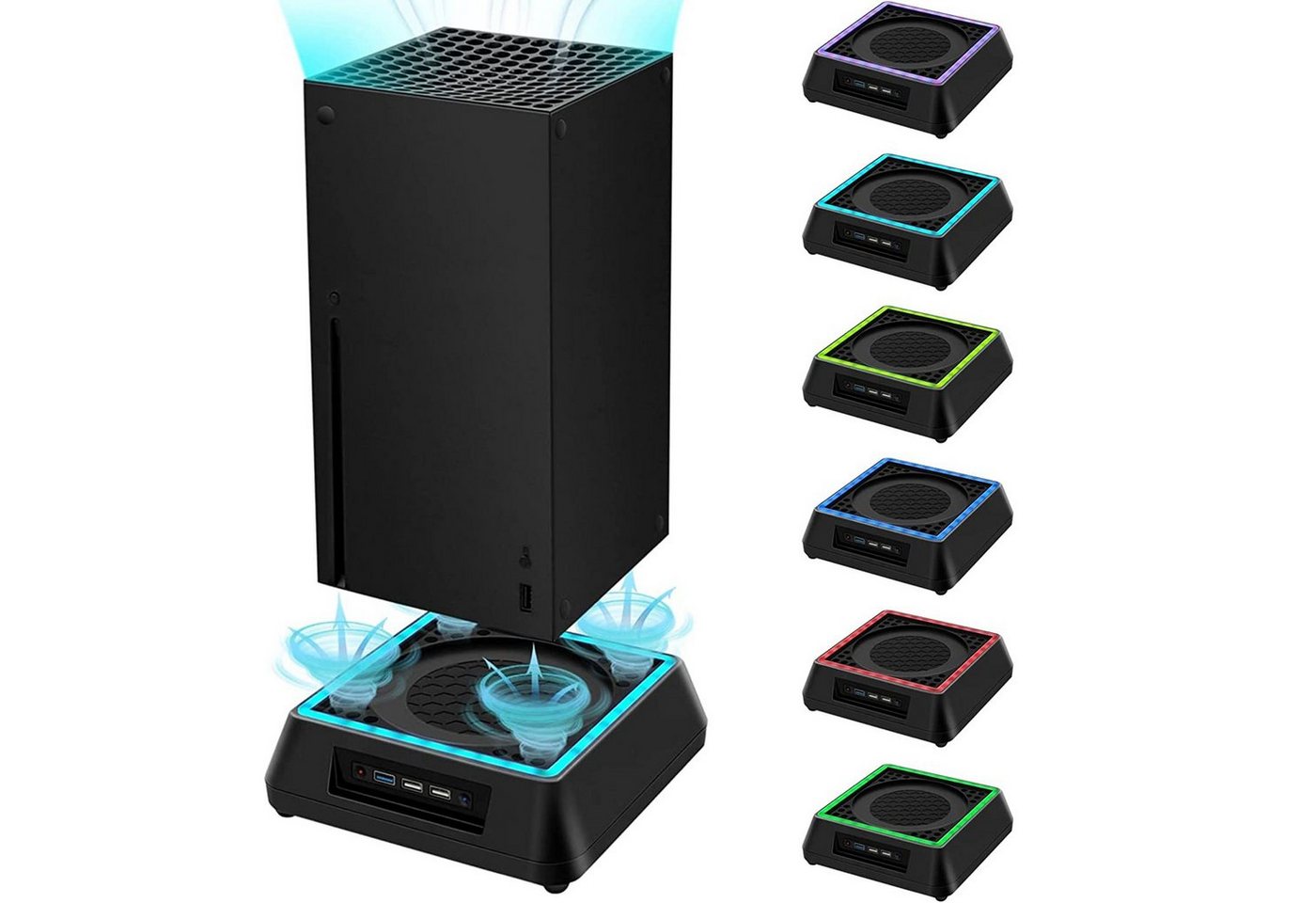 HYTIREBY Lüfter für Xbox Series X, Mehrfarbiger Konsolenständer mit LED-Licht Zubehor für Xbox Contoller (Einstellbare Kühlfunktion/LED-Anzeige/USB 3.0 /USB 2.0 Ports) von HYTIREBY