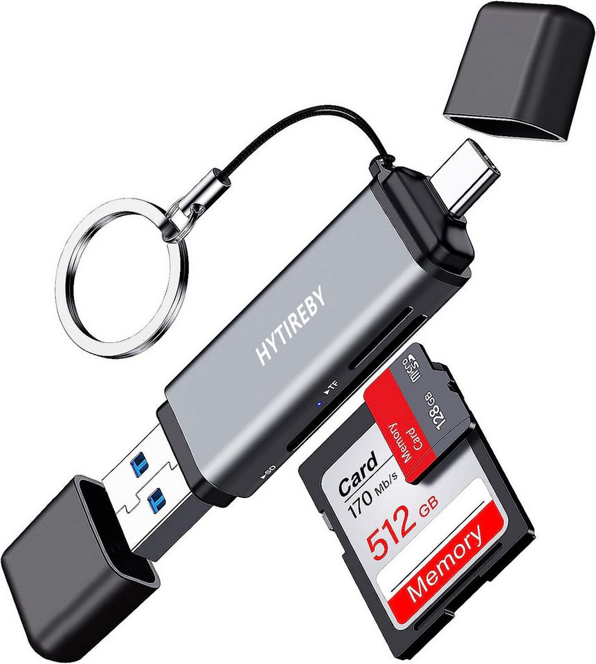 HYTIREBY SD Kartenleser, Dual Stecker USB 3.0/USB C, Highspeed OTG Adapter Smartphone-Adapter Standard-USB, USB 3.0 Typ A zu USB-C, für SD/MMC/Micro SD/TF/SDXC/SDHC/Micro SDHC/Micro SDXC von HYTIREBY