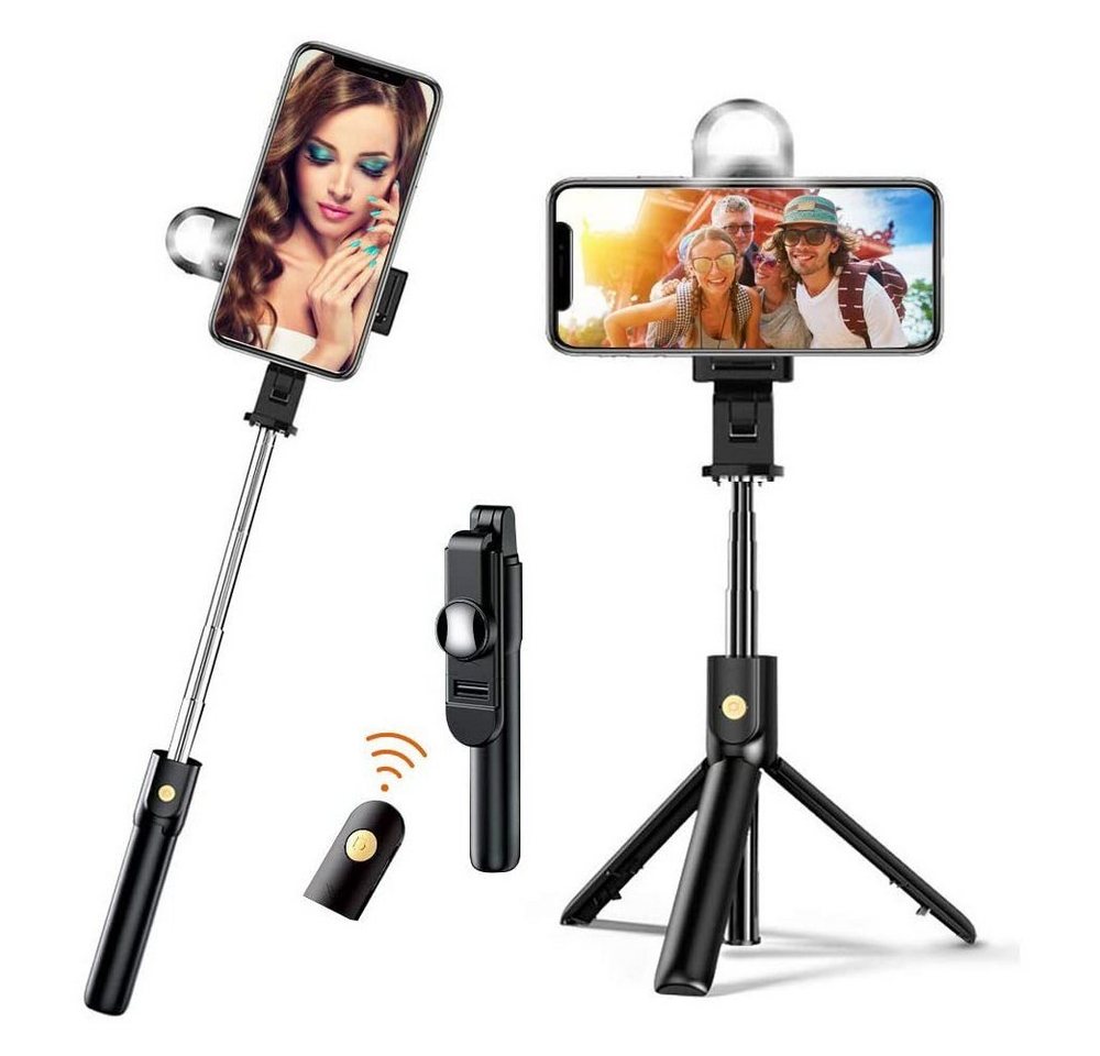 HYTIREBY Selfie stick mit licht 4 in 1,Mini Selfie Stick mit Remote Selfiestick (Geeignet für die Aufnahme von Fotos, Live-Übertragung und andere) von HYTIREBY