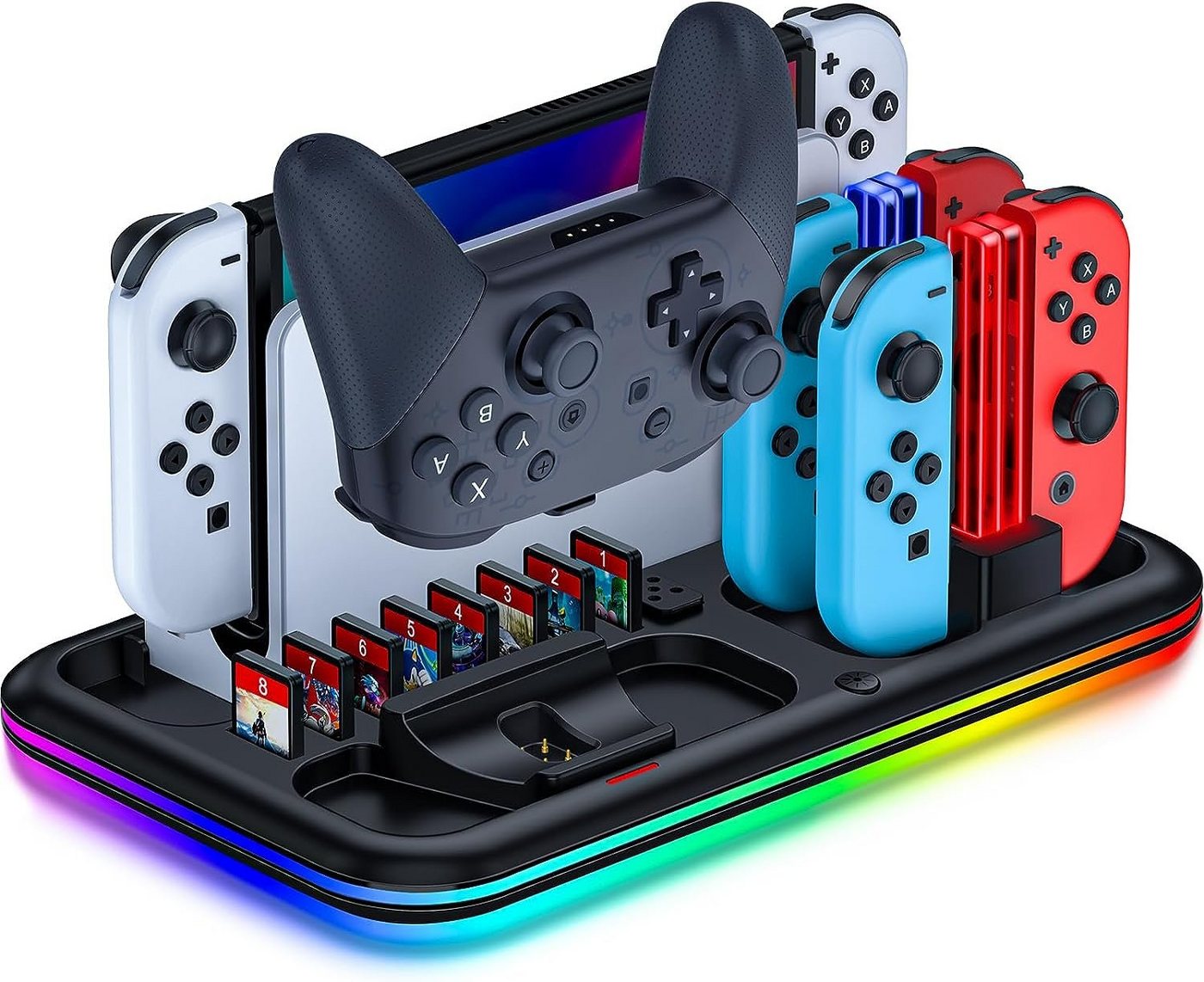 HYTIREBY Switch Controller Ladestation für Nintendo Switch/OLED Modell Joycon Konsolen-Ladestation (mit 8 Spiele Lagerung, Modell Joycon & Nintendo Zubehör) von HYTIREBY