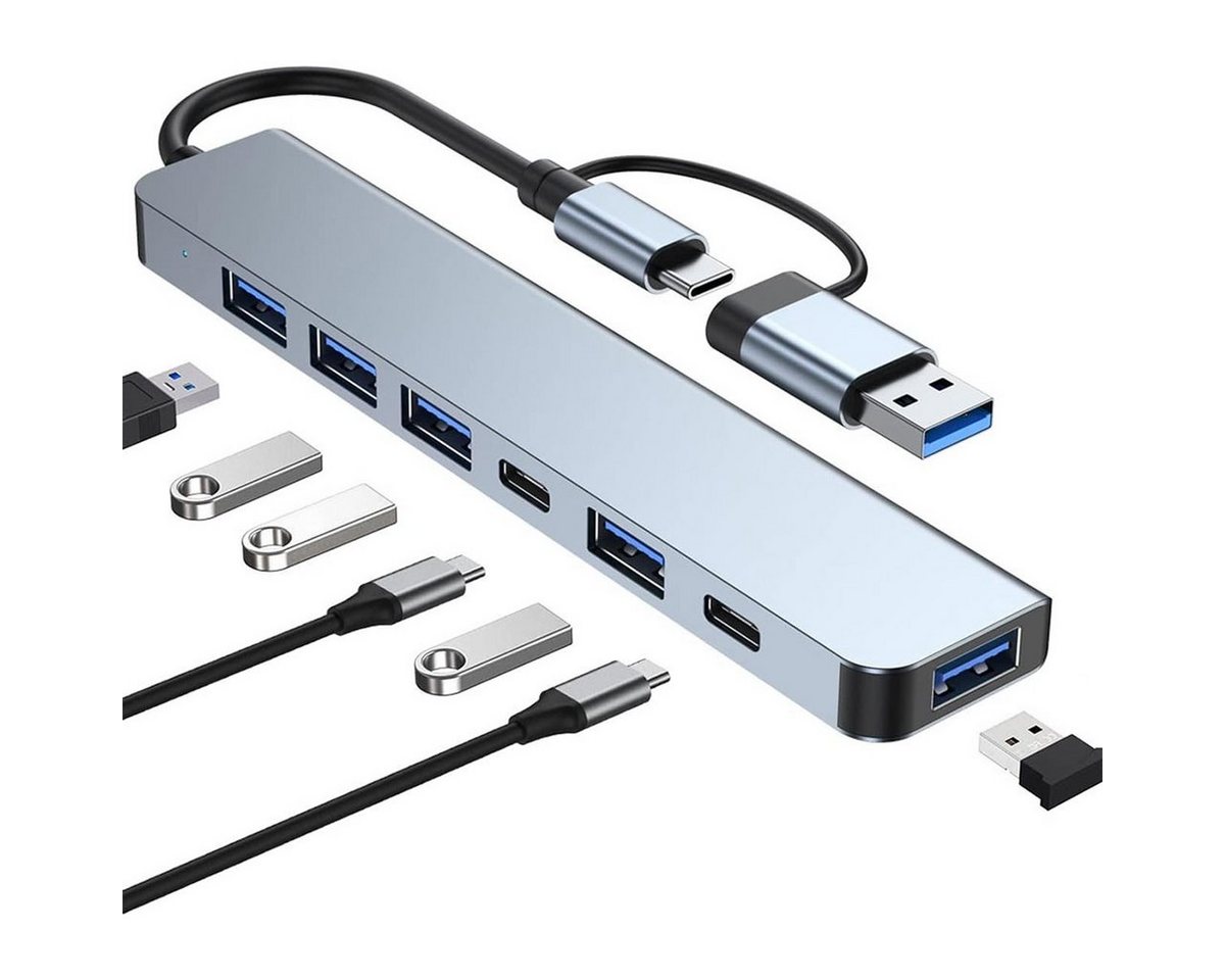 HYTIREBY USB C Hub 3.0, 7 in 2 Multiport Typ C Hub Adapter mit 1 USB 3.0 USB-Adapter, 4 2.0 USB Kompatibel mit MacBook Air/Pro, iPad Pro, Windows von HYTIREBY