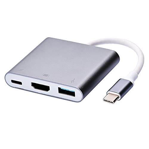 HYTTER USB C auf HDMI Adapter, USB 3.0 Typ C auf HDMI 4K Multiport AV Konverter mit USB 3.0 Port Mac HDMI Adapter für MacBook Pro/S8+/S9+/Projektor/Monitor (Silber) (Grau) von HYTTER
