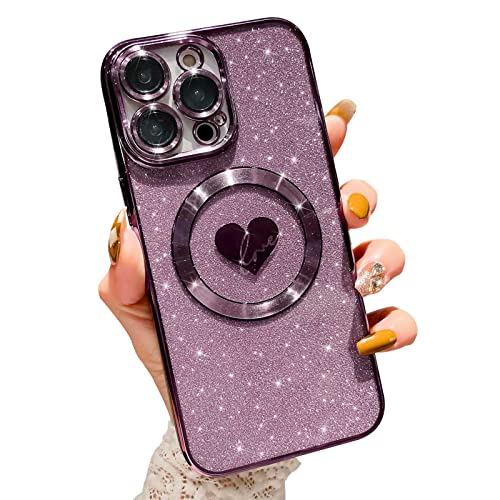 HYUEKOKO Kompatibel mit 15 Pro Max 6,7 Zoll Hülle mit Magsafe, Plating Herz Glitzer Magnetische Hülle für Frauen Mädchen TPU Kameraschutz Back Cover für 15 Pro Max Lila HYUEKOKO Kompatibel mit 15 Pro Max 6,7 Zoll Hülle mit Magsafe, Plating Herz Glitzer Magnetische Hülle für Frauen Mädchen TPU Kameraschutz Back Cover für 15 Pro Max Lila von HYUEKOKO