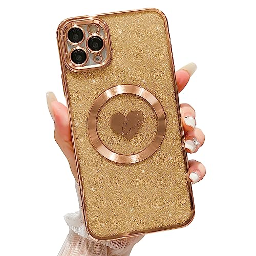 HYUEKOKO Kompatibel mit iPhone 11 Pro Max 6,5 Zoll Hülle mit Magsafe, Plating Herz Glitzer Magnetische Hülle für Frauen Mädchen TPU Kameraschutz Back Cover für iPhone 11 Pro Max Gold HYUEKOKO Kompatibel mit iPhone 11 Pro Max 6,5 Zoll Hülle mit Magsafe, Plating Herz Glitzer Magnetische Hülle für Frauen Mädchen TPU Kameraschutz Back Cover für iPhone 11 Pro Max Gold von HYUEKOKO