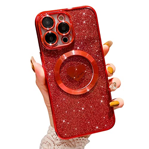 HYUEKOKO Kompatibel mit iPhone 12 Pro Max 6,7 Zoll Hülle mit Magsafe, Plating Herz Glitzer Magnetische Hülle für Frauen Mädchen TPU Kameraschutz Back Cover für iPhone 12 Pro Max Rot HYUEKOKO Kompatibel mit iPhone 12 Pro Max 6,7 Zoll Hülle mit Magsafe, Plating Herz Glitzer Magnetische Hülle für Frauen Mädchen TPU Kameraschutz Back Cover für iPhone 12 Pro Max Rot von HYUEKOKO