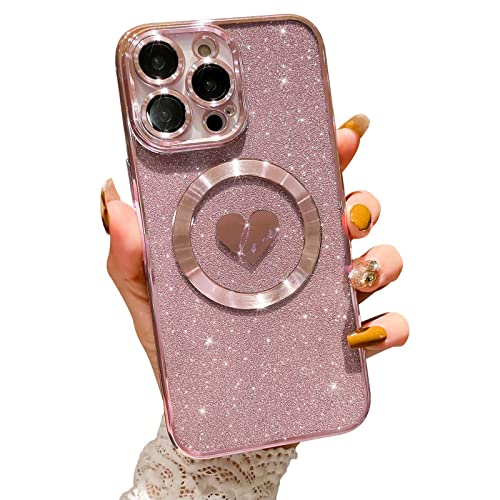 HYUEKOKO Kompatibel mit iPhone 13 Pro Max 6,7 Zoll Hülle mit Magsafe, Plating Herz Glitzer Magnetische Hülle für Frauen Mädchen TPU Kameraschutz Back Cover für iPhone 13 Pro Max Rosa HYUEKOKO Kompatibel mit iPhone 13 Pro Max 6,7 Zoll Hülle mit Magsafe, Plating Herz Glitzer Magnetische Hülle für Frauen Mädchen TPU Kameraschutz Back Cover für iPhone 13 Pro Max Rosa von HYUEKOKO