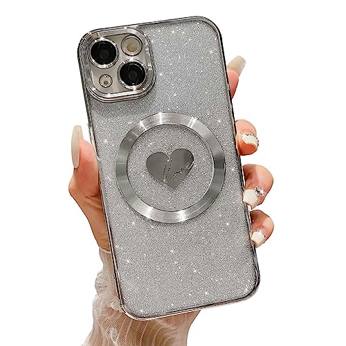 HYUEKOKO Kompatibel mit iPhone 15 Plus 6,7 Zoll Hülle mit Magsafe, Plating Herz Glitzer Magnetische Hülle für Frauen Mädchen TPU Kameraschutz Back Cover für iPhone 15 Plus Silber HYUEKOKO Kompatibel mit iPhone 15 Plus 6,7 Zoll Hülle mit Magsafe, Plating Herz Glitzer Magnetische Hülle für Frauen Mädchen TPU Kameraschutz Back Cover für iPhone 15 Plus Silber von HYUEKOKO